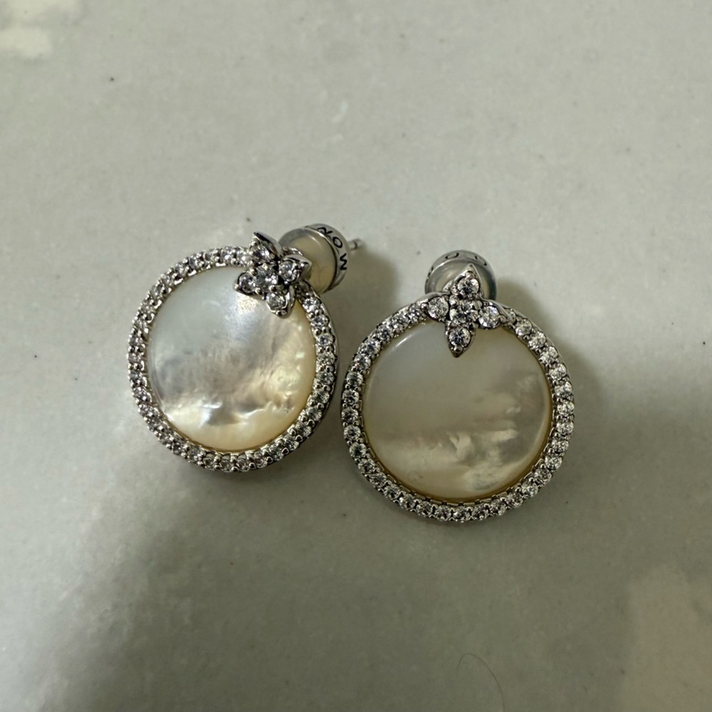 APM Elegant Silver and White Earrings